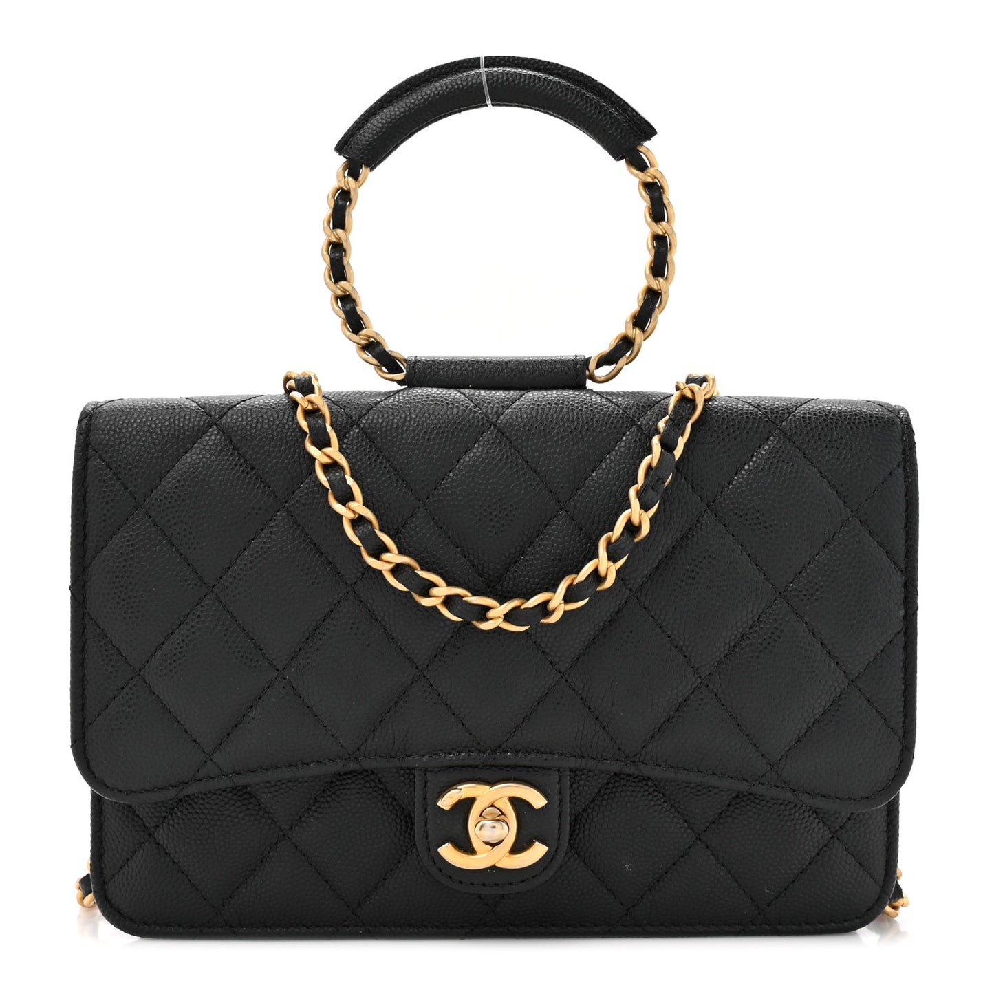 Caviar Quilted Chain Handle Round Wallet On Chain WOC White