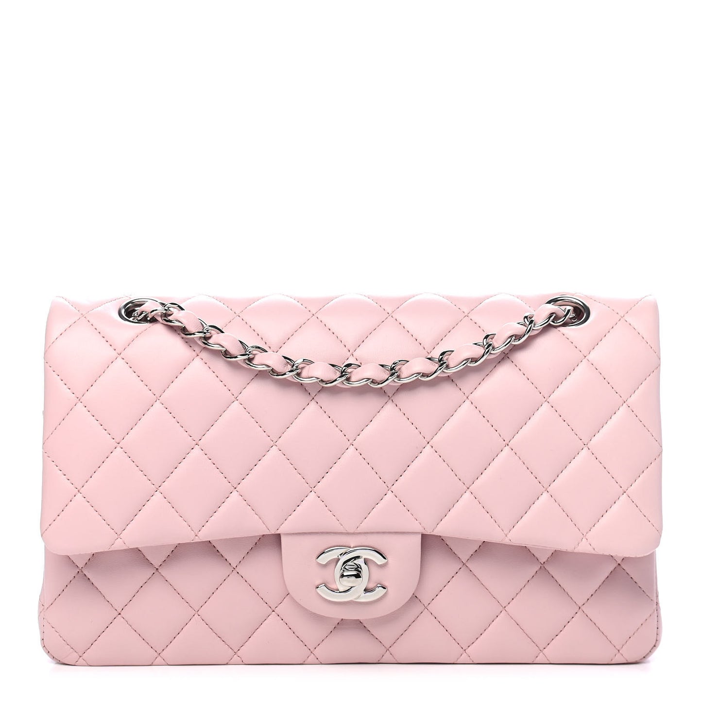 Lambskin Quilted Medium Double Flap Light Pink