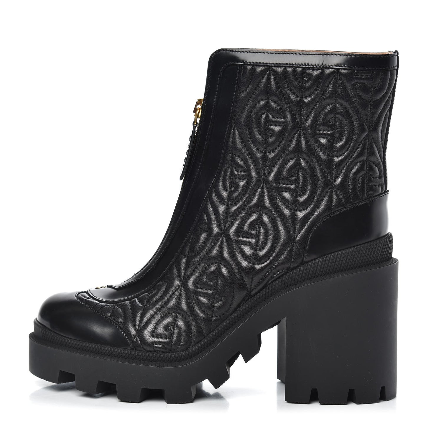 Calfskin Nappa Rhombus Quilted Trip Ankle Boots 37.5 Black