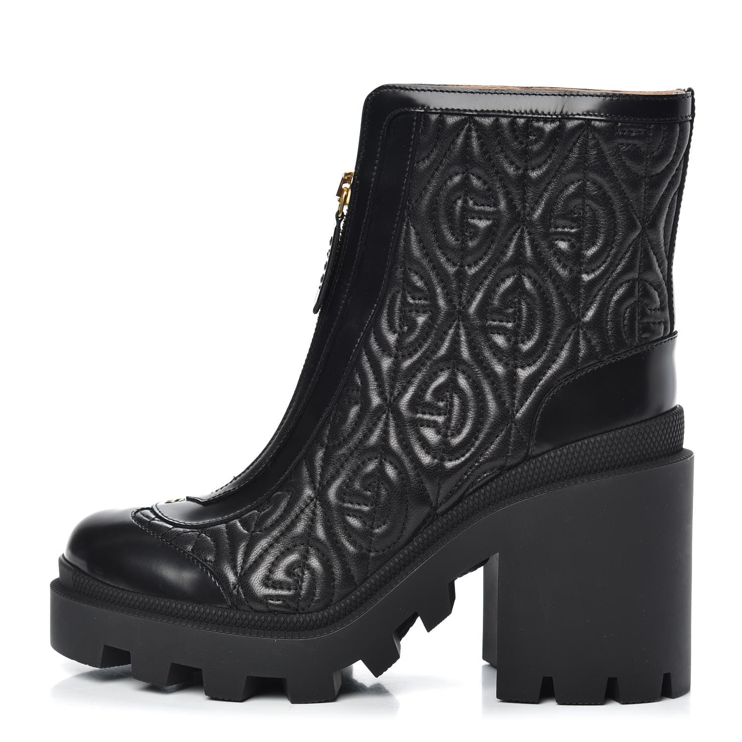 Gucci Calfskin Nappa Rhombus Quilted Trip Ankle Boots 37.5 Black 1 of 8