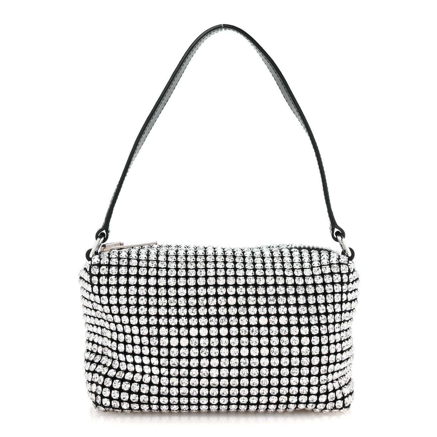 Mesh Crystal Rhinestone Mini Heiress Pouch Black Silver