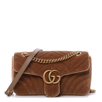 Gucci Velvet Matelasse Small GG Marmont Shoulder Bag Taupe 1 of 10