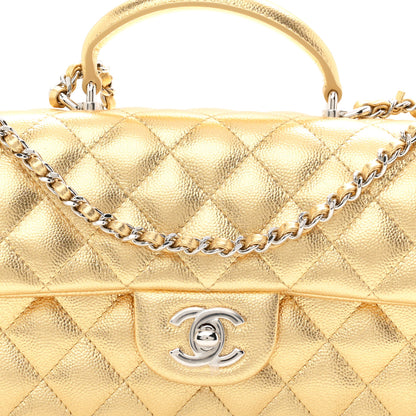 Chanel Metallic Caviar Quilted Top Handle East West Flap Gold 8 of 11