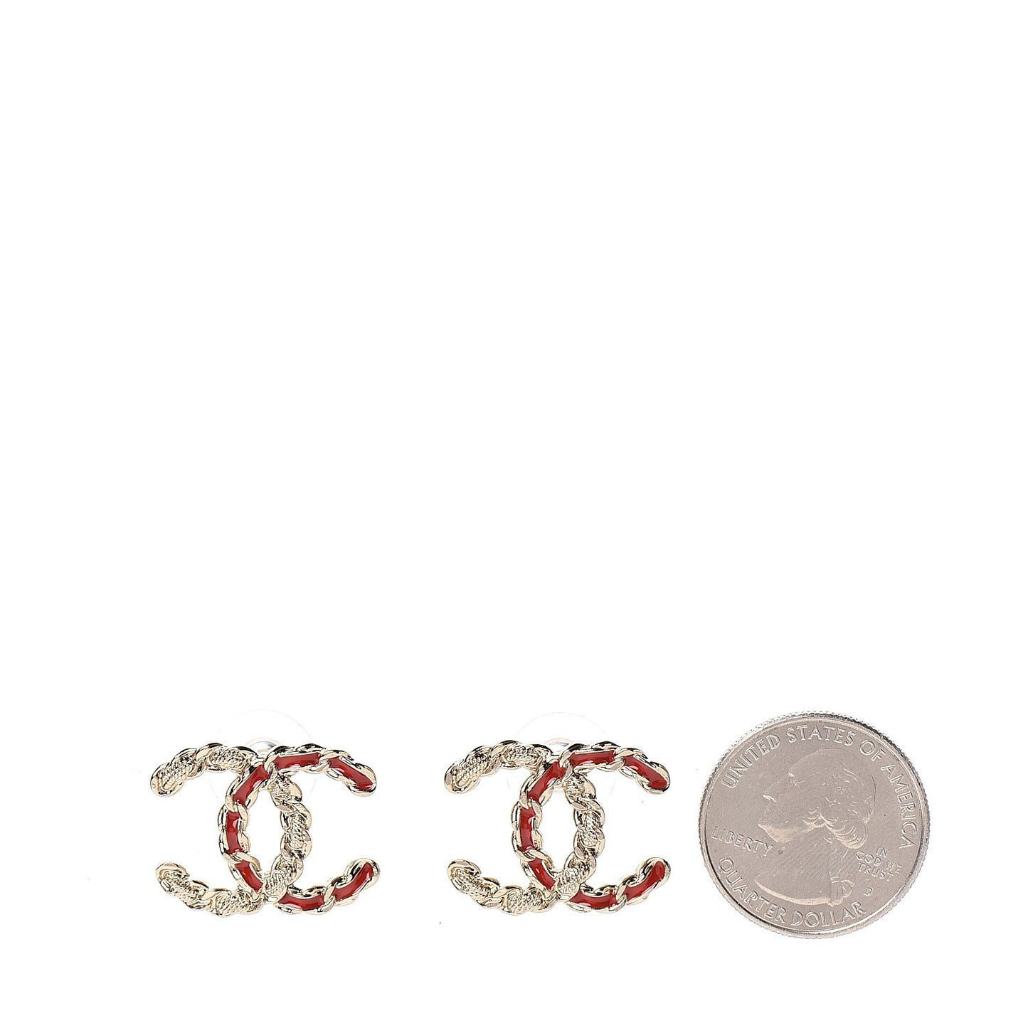 Enamel Metal Chain French New Wave CC Earrings Red Gold