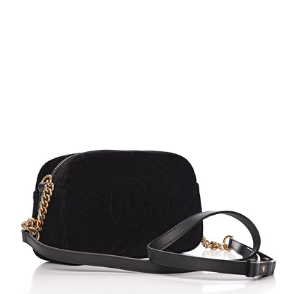 Gucci Velvet Matelasse Small GG Marmont Chain Shoulder Bag Black 3 of 10