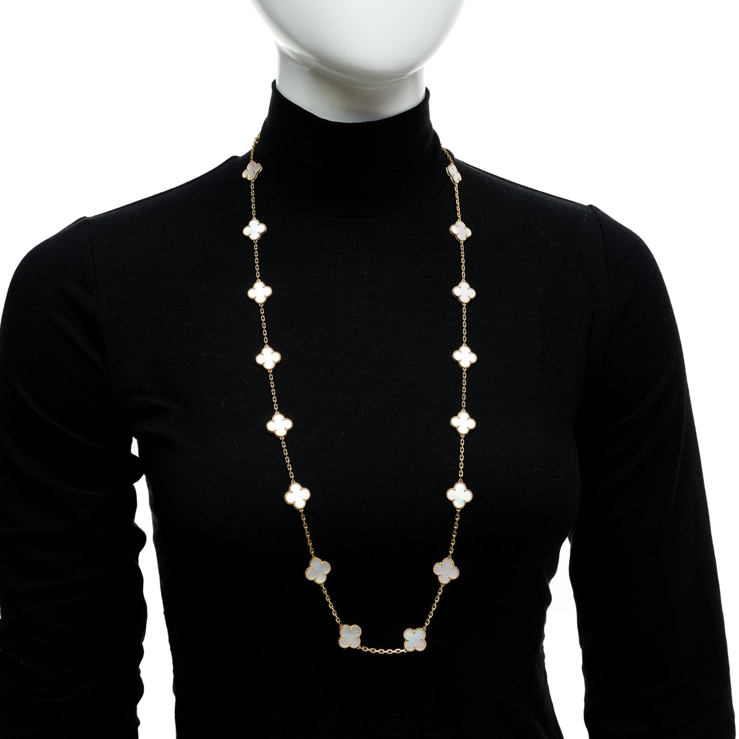 18K Yellow Gold Mother of Pearl 20 Motifs Vintage Alhambra Necklace