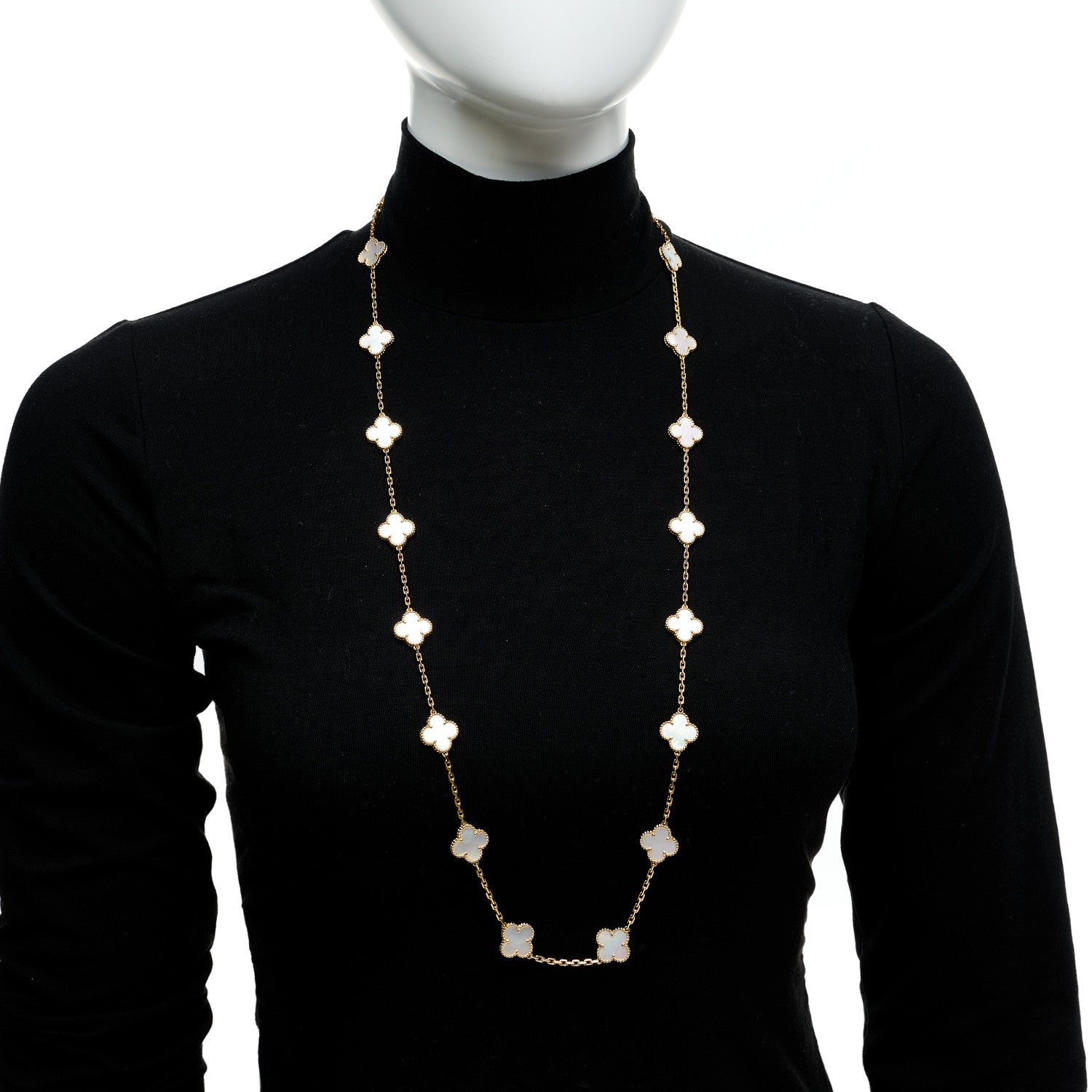Van Cleef & Arpels 18K Yellow Gold Mother of Pearl 20 Motifs Vintage Alhambra Necklace 2 of 6