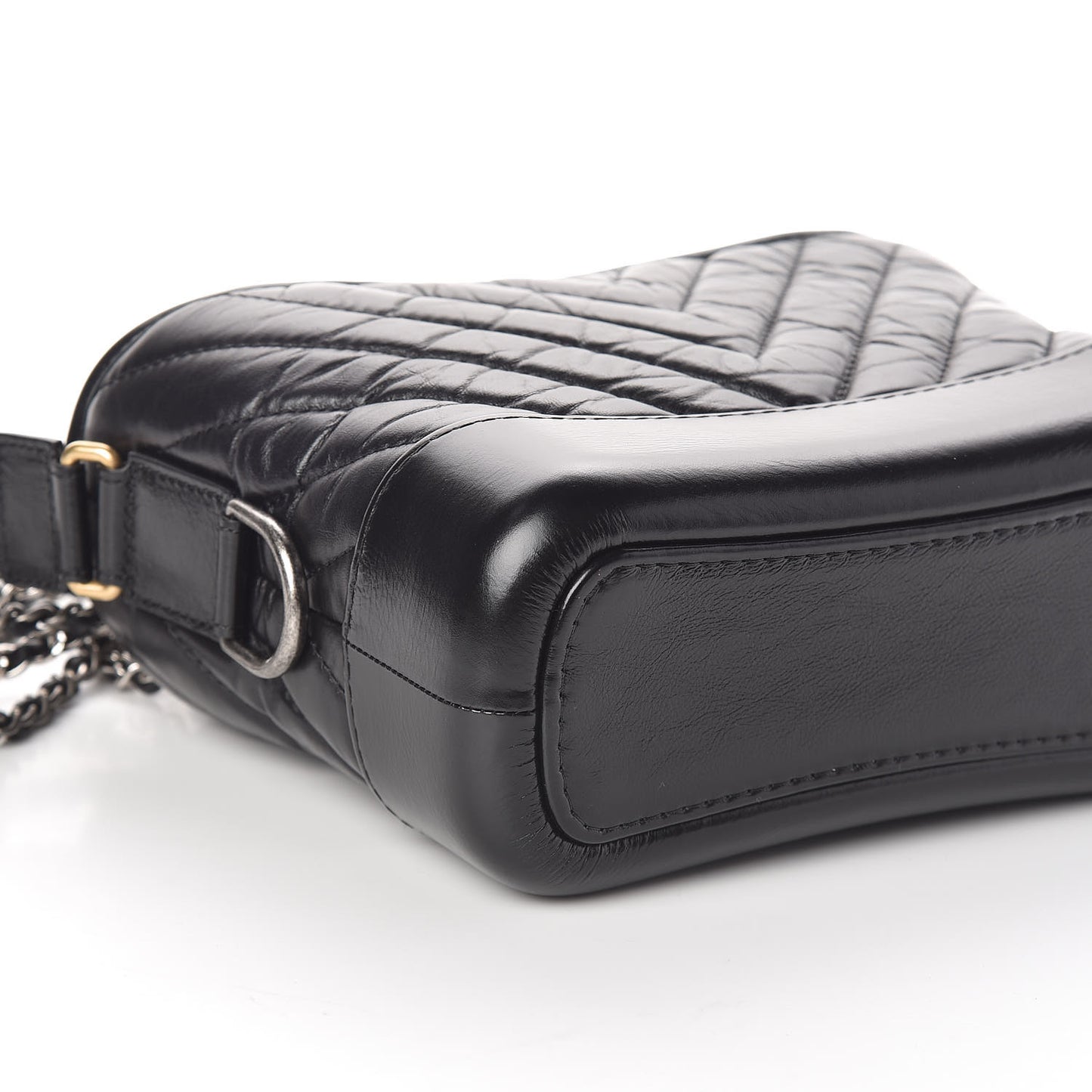Aged Calfskin Chevron Quilted Small Gabrielle Hobo Black