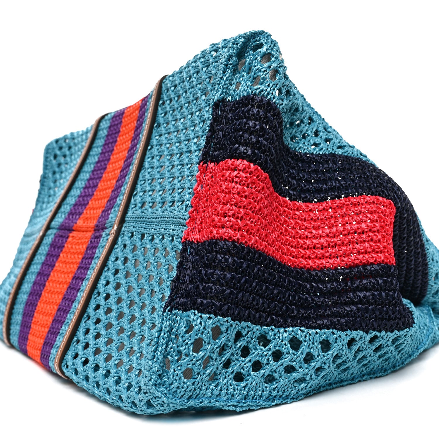 Gucci Raffia Web Woven Interlocking G Tote Blue Multicolor 10 of 10