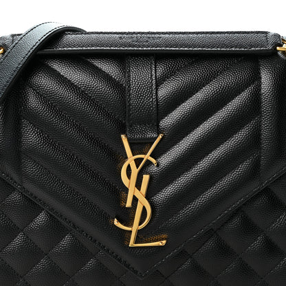 Saint Laurent Grain De Poudre Textured Mixed Matelasse Triquilt Medium Monogram Satchel Black 7 of 9