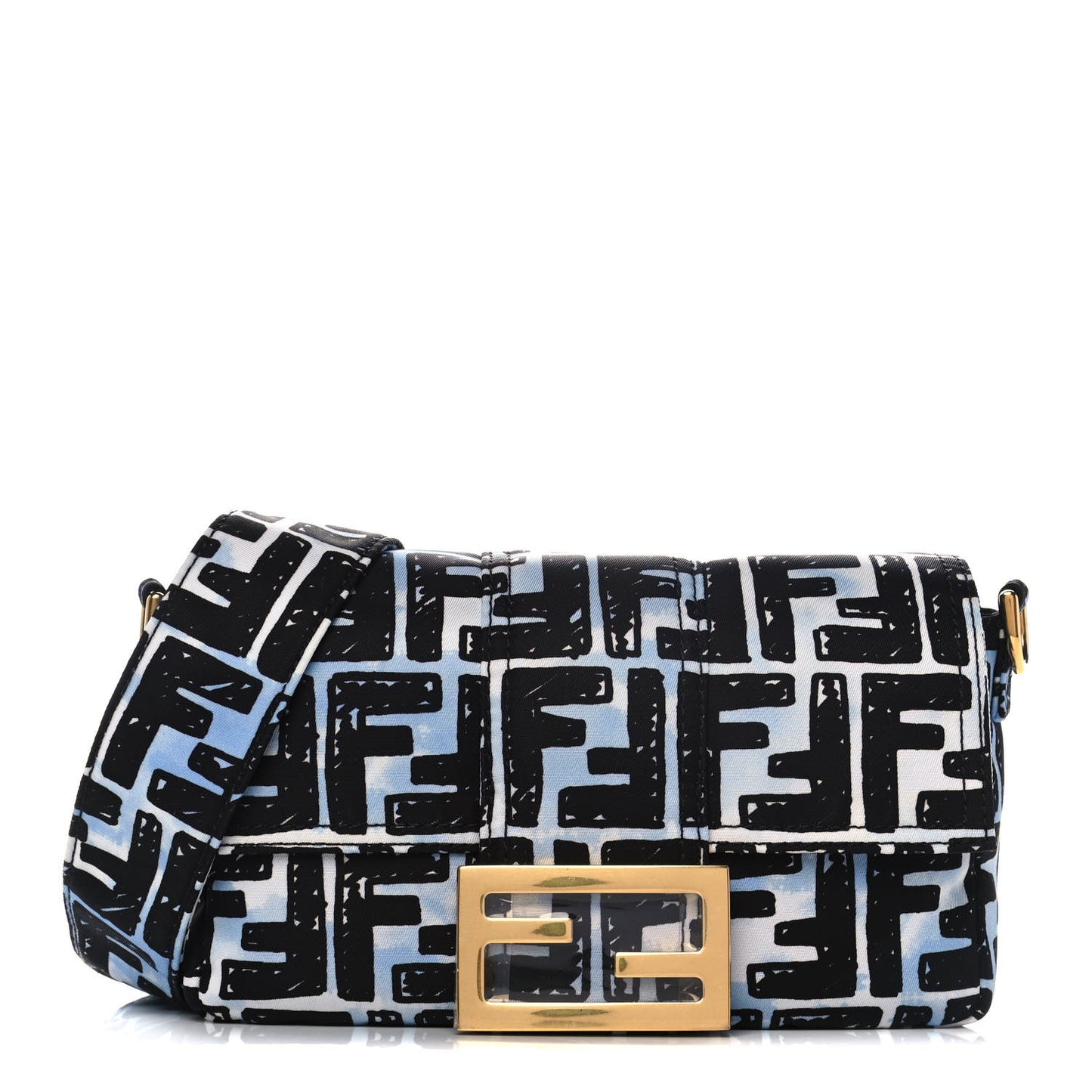 X JOSHUA VIDES Nylon FF Cloudy Mini Belt Baguette Bag White Celeste Black