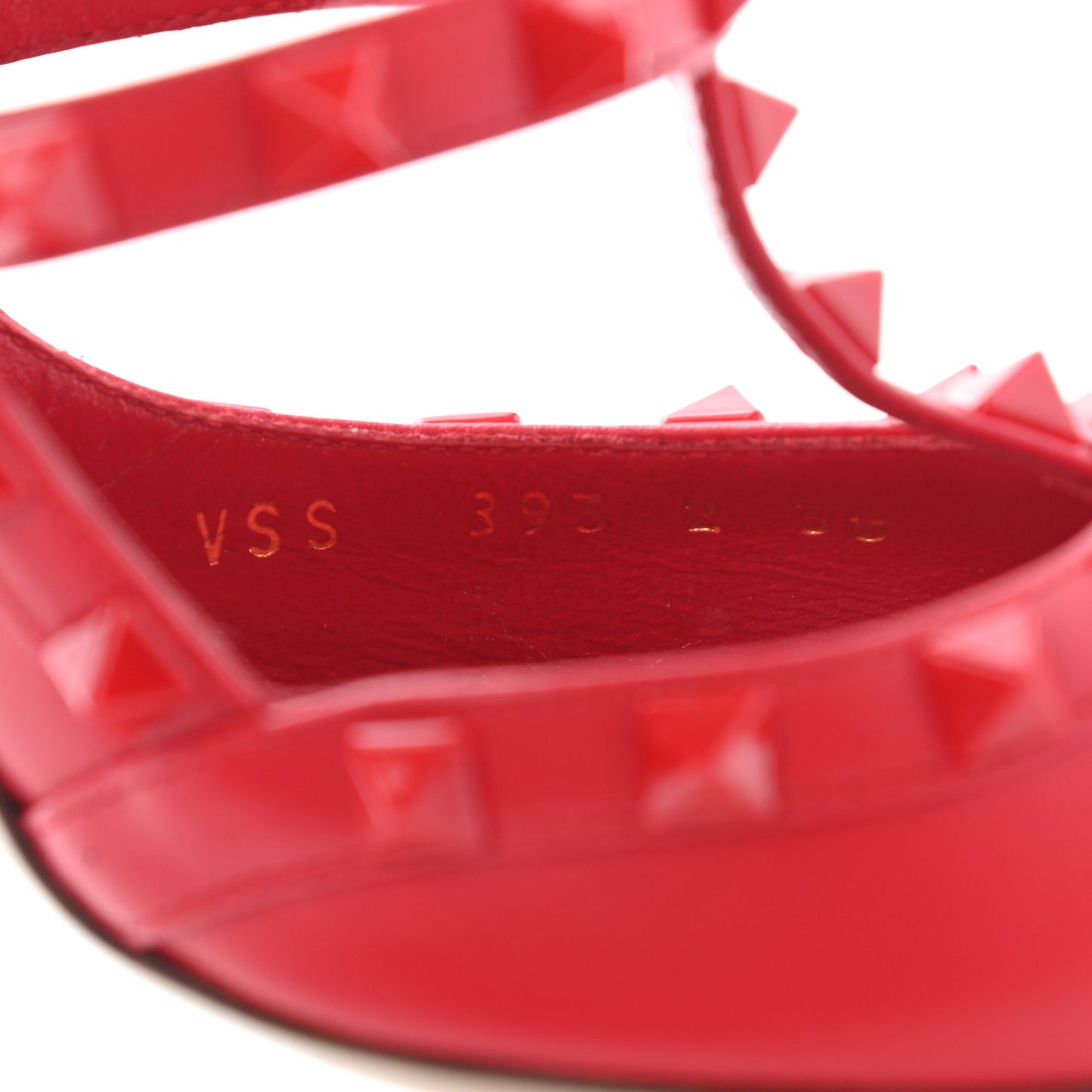 Calfskin Lacquered Monochrome Rockstud Ankle Strap 100mm Pumps 38 Rouge Pur