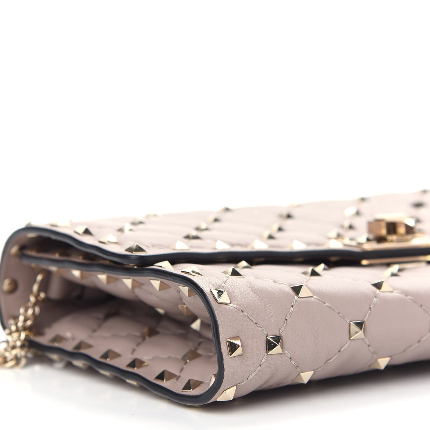 Lambskin Rockstud Spike Wallet on Chain Poudre