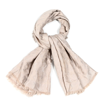 Louis Vuitton Silk Wool Monogram Shine Shawl Greige 1 of 11