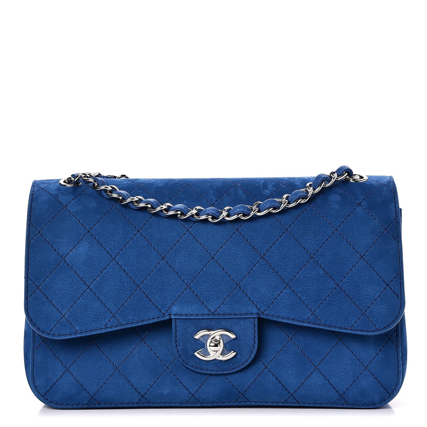 Nubuck Quilted Jumbo Double Flap Blue