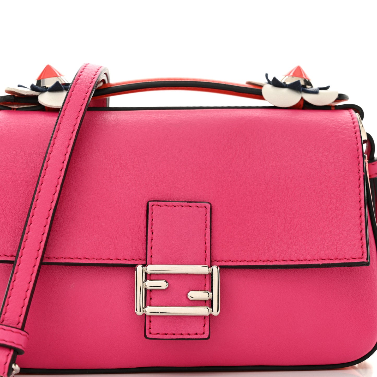 Vitello Dolce Nappa Flowerland Tri-Color Micro Double Baguette Fuxia White Ice Papavero