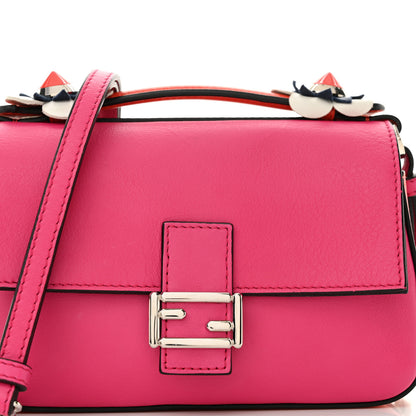 Fendi Vitello Dolce Nappa Flowerland Tri-Color Micro Double Baguette Fuxia White Ice Papavero 8 of 10