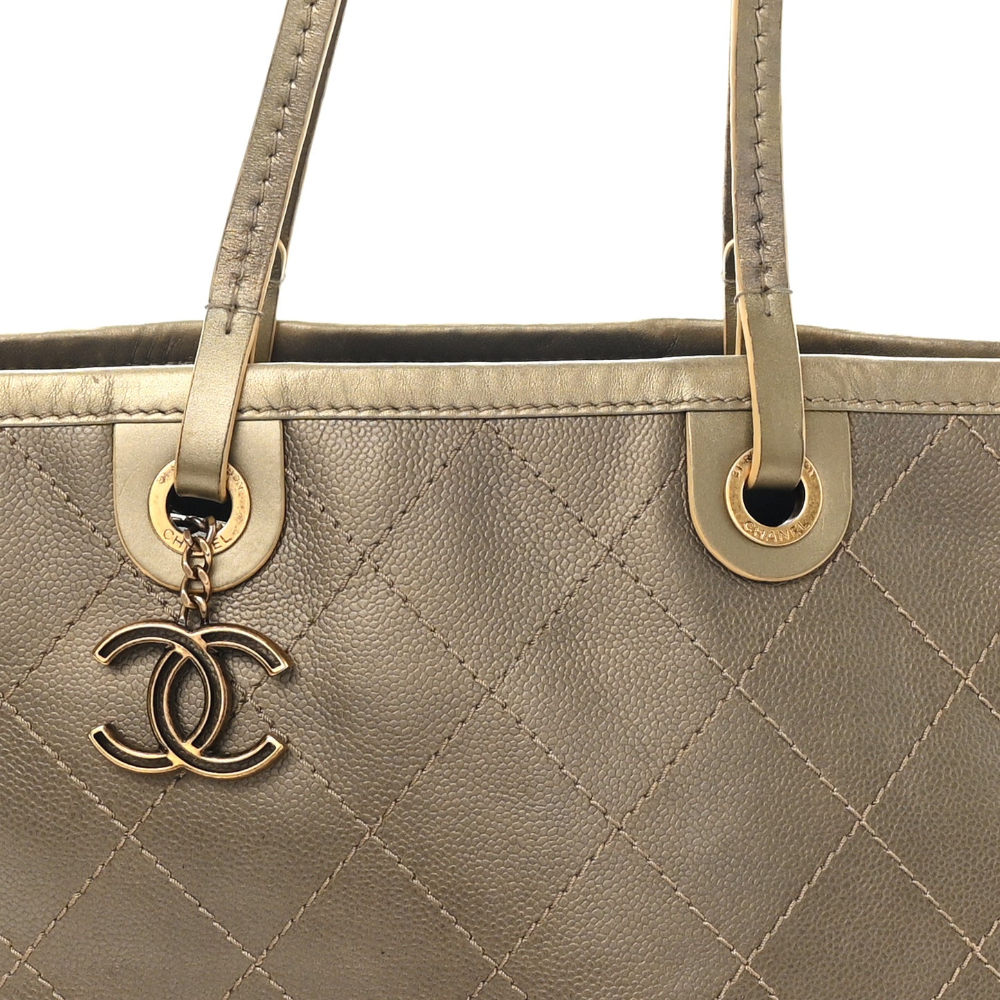 Grained Calfskin Large Shopping Fever Tote Gold