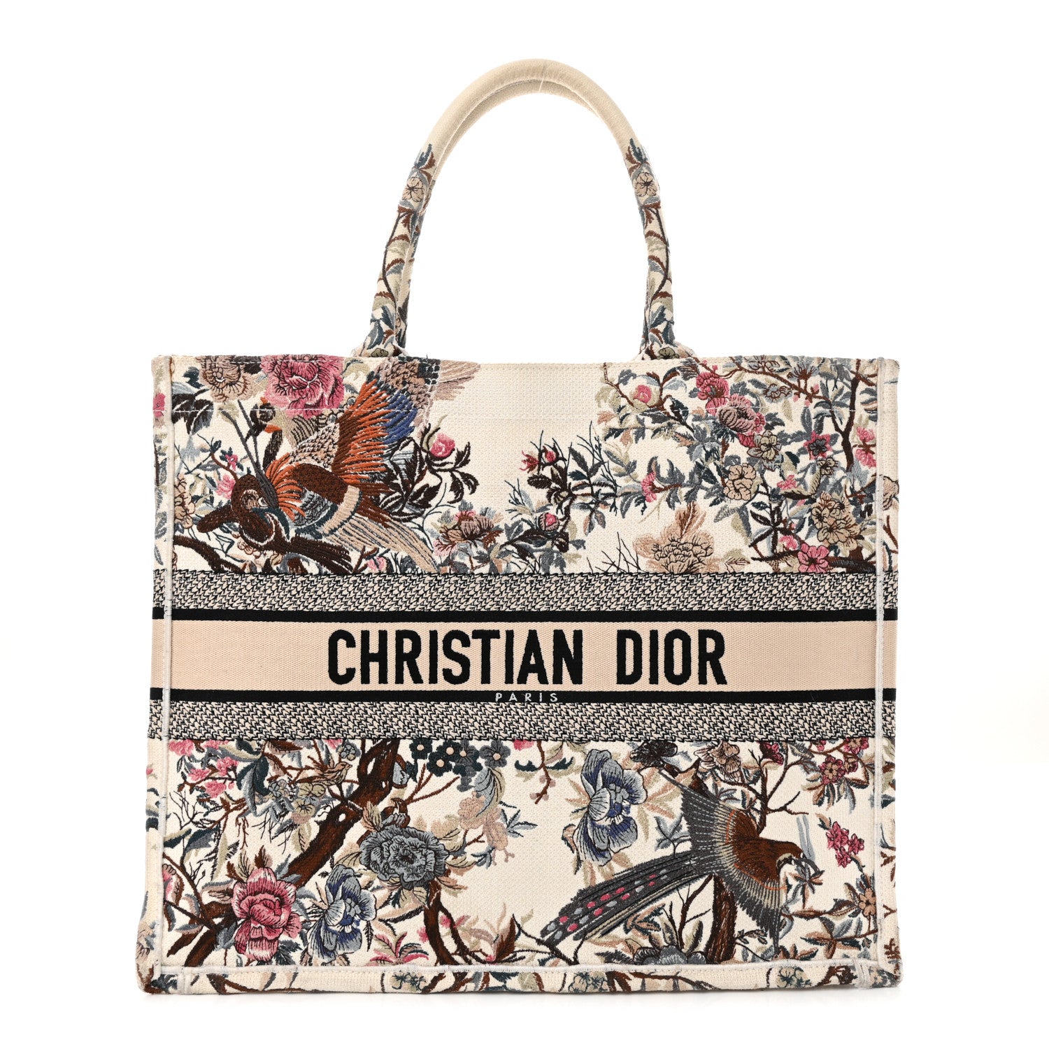 Christian Dior Canvas Embroidered Large Jardin D'Hiver Book Tote Latte Multicolor 1 of 16