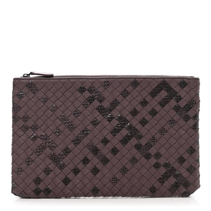 Bottega Veneta Nappa Intrecciato Elaphe Flat Zip Billetto Pouch Watteau 1 of 8
