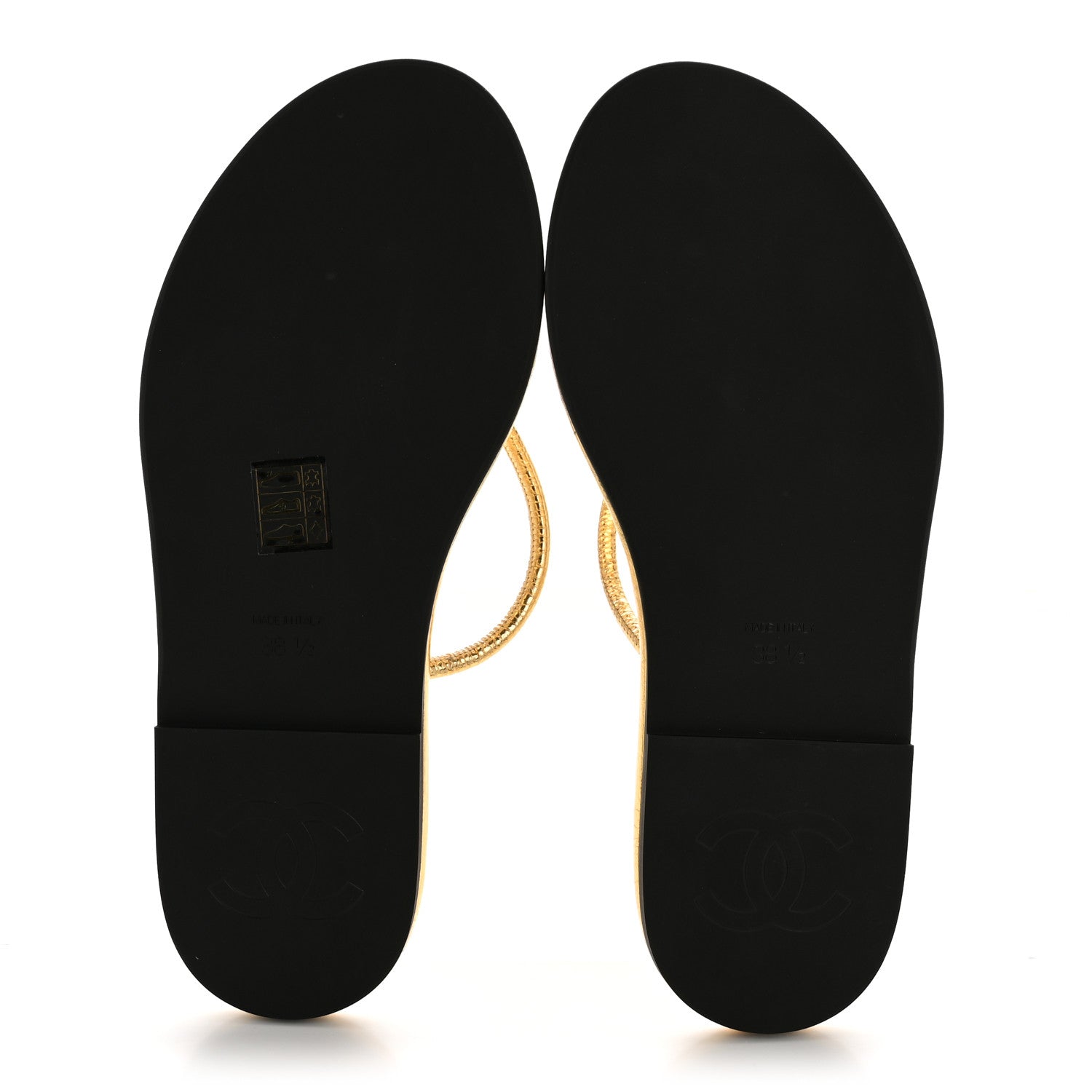 Chanel Crackled Laminated Calfskin Thong Flat Sandals 38.5 Gold 6 of 8