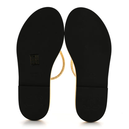 Chanel Crackled Laminated Calfskin Thong Flat Sandals 38.5 Gold 6 of 8