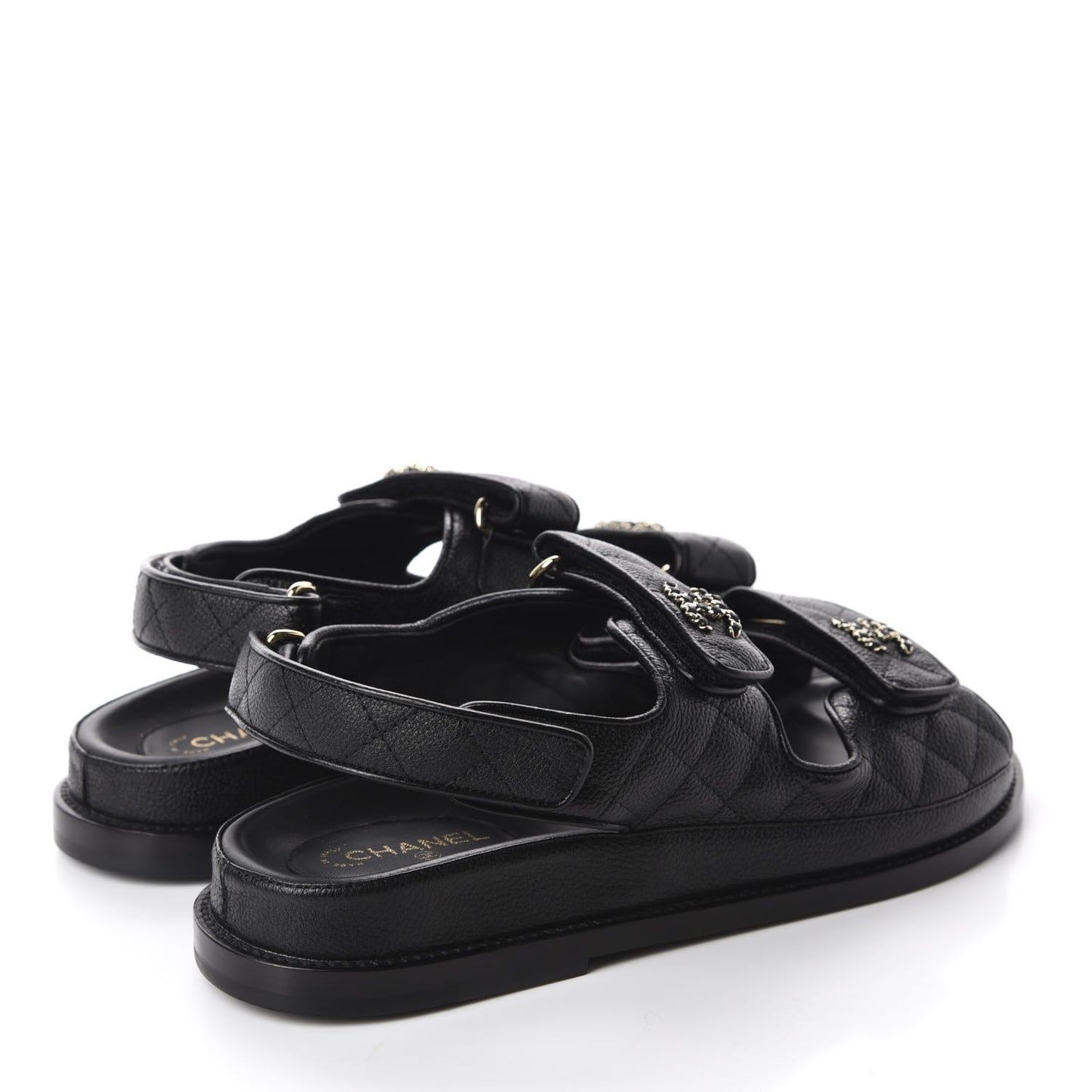 Grained Calfskin Velcro Dad Sandals 38 Black