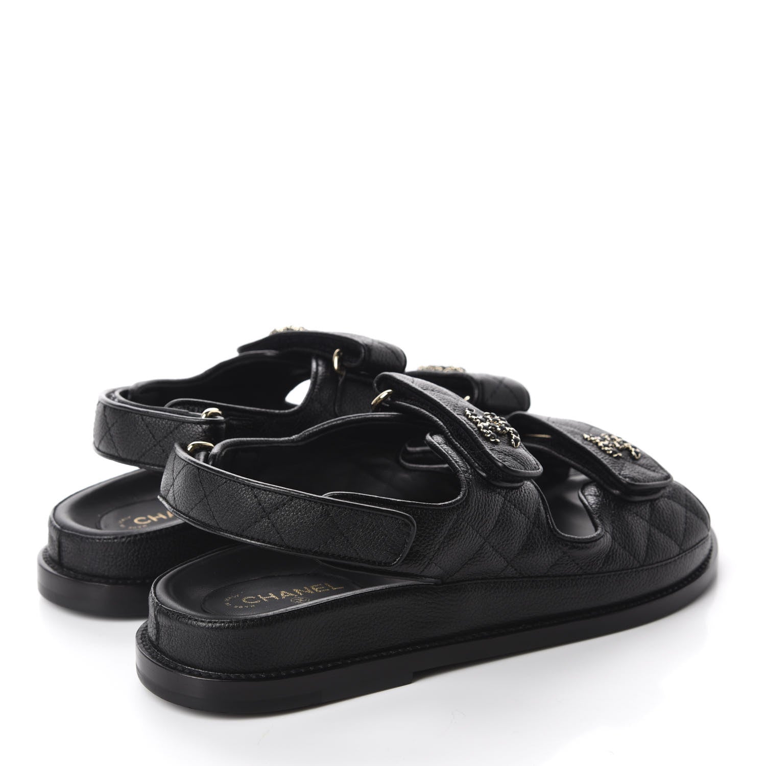 Chanel Grained Calfskin Velcro Dad Sandals 38 Black 4 of 10