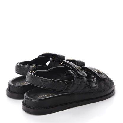 Chanel Grained Calfskin Velcro Dad Sandals 38 Black 4 of 10