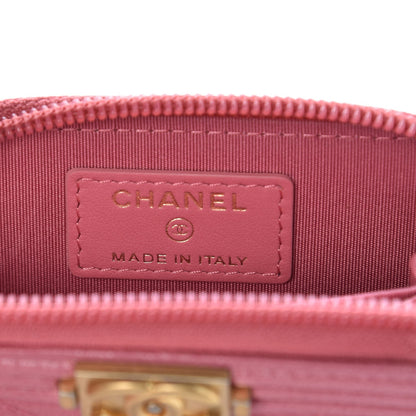 Chanel Caviar Chevron Zip Around Boy Coin Purse Wallet Dark Pink 6 of 8