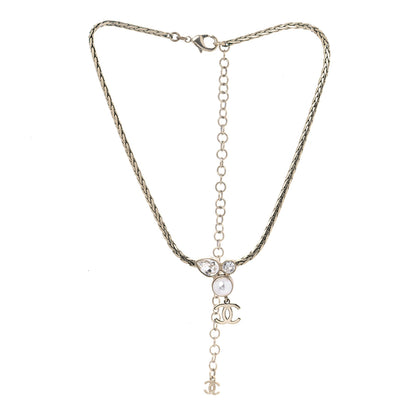 Chanel Pearl Crystal CC Teardrop Braided Necklace Gold 2 of 6