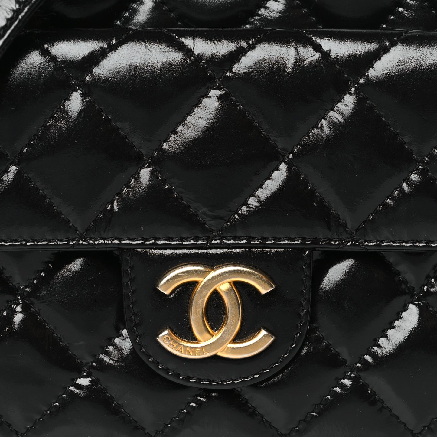 Shiny Crumpled Calfskin Quilted Small Wavy CC Hobo Black