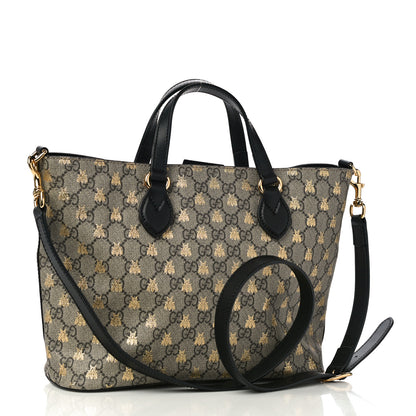Gucci Soft GG Supreme Monogram Bees Small Crossbody Tote Beige Oro Black 3 of 12