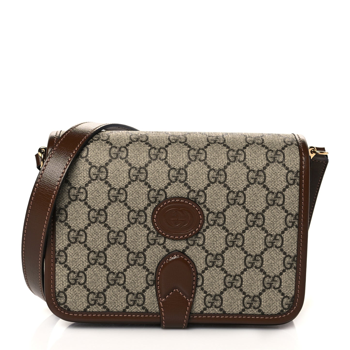 GG Supreme Monogram Azalea Calfskin Mini Retro Interlocking G Flap Shoulder Bag Beige Ebony Brown Sugar