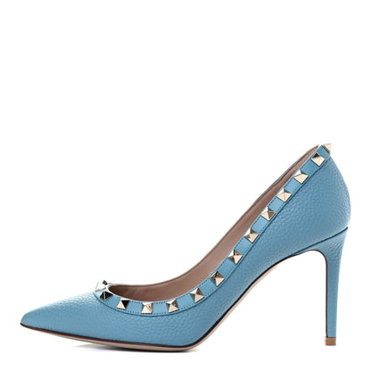 Valentino Garavani Pebbled Calfskin Rockstud 85mm Pumps 37.5 Light Blue 1 of 8