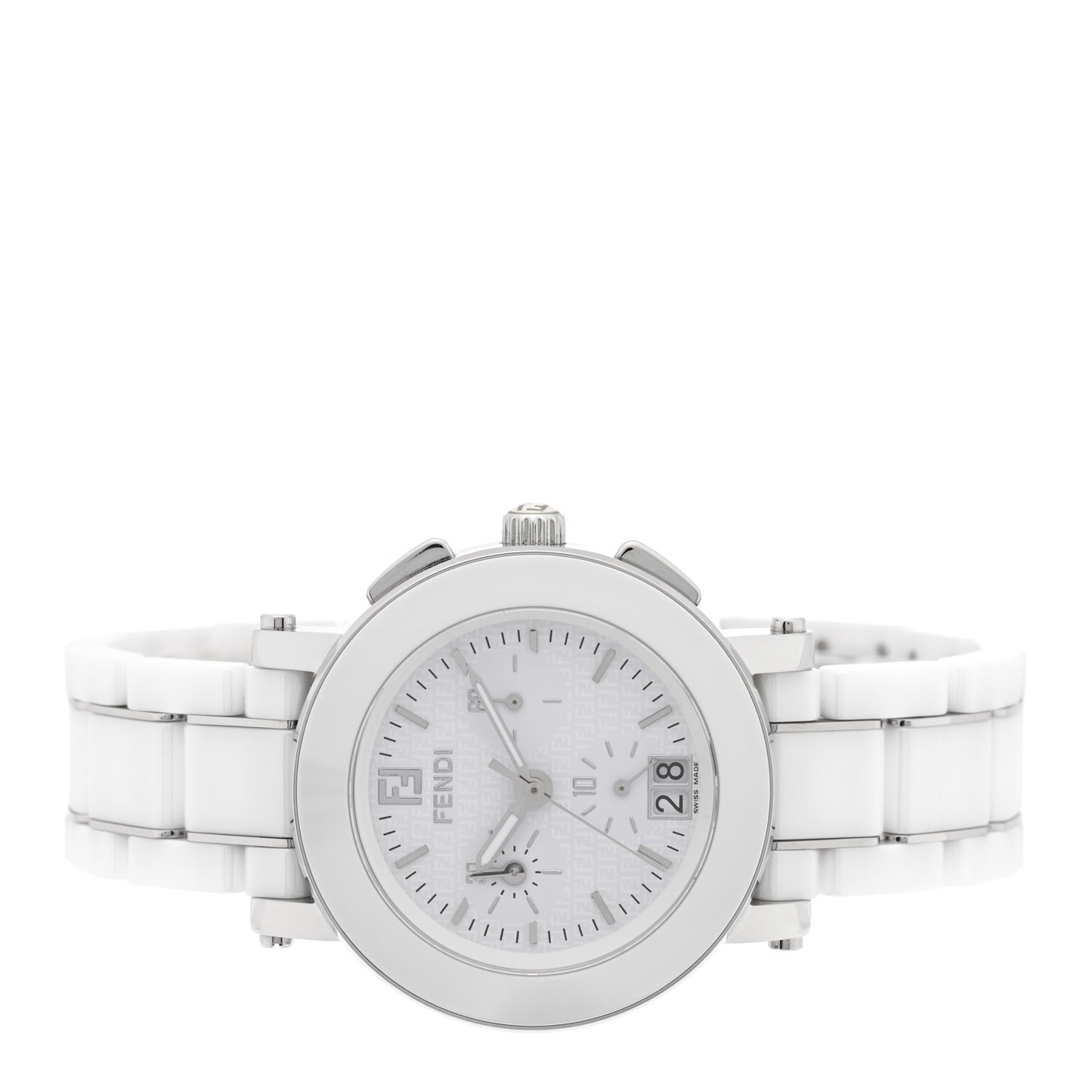 Stainless Steel Ceramic 38mm Chronograph Quartz Watch White
