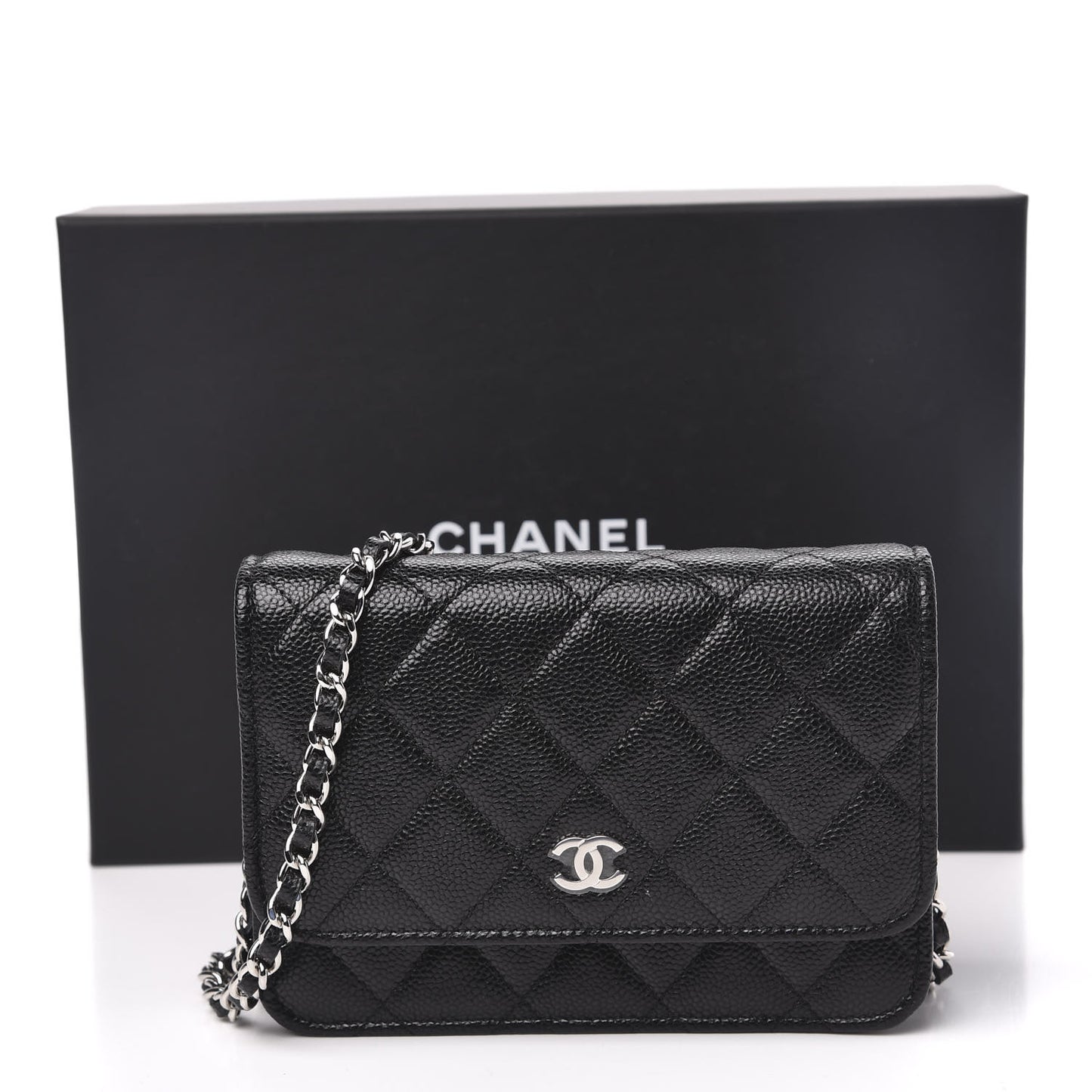 Caviar Quilted Mini Wallet On Chain WOC Black