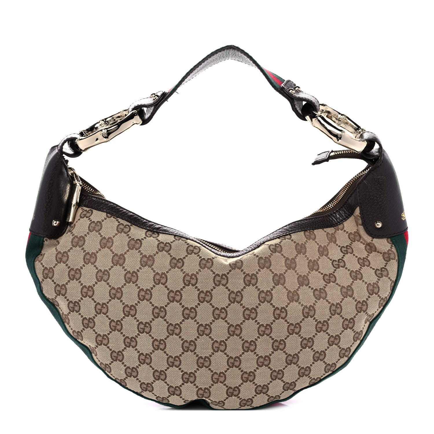 Gucci Monogram Web Bamboo Ring Hobo Dark Brown 1 of 9