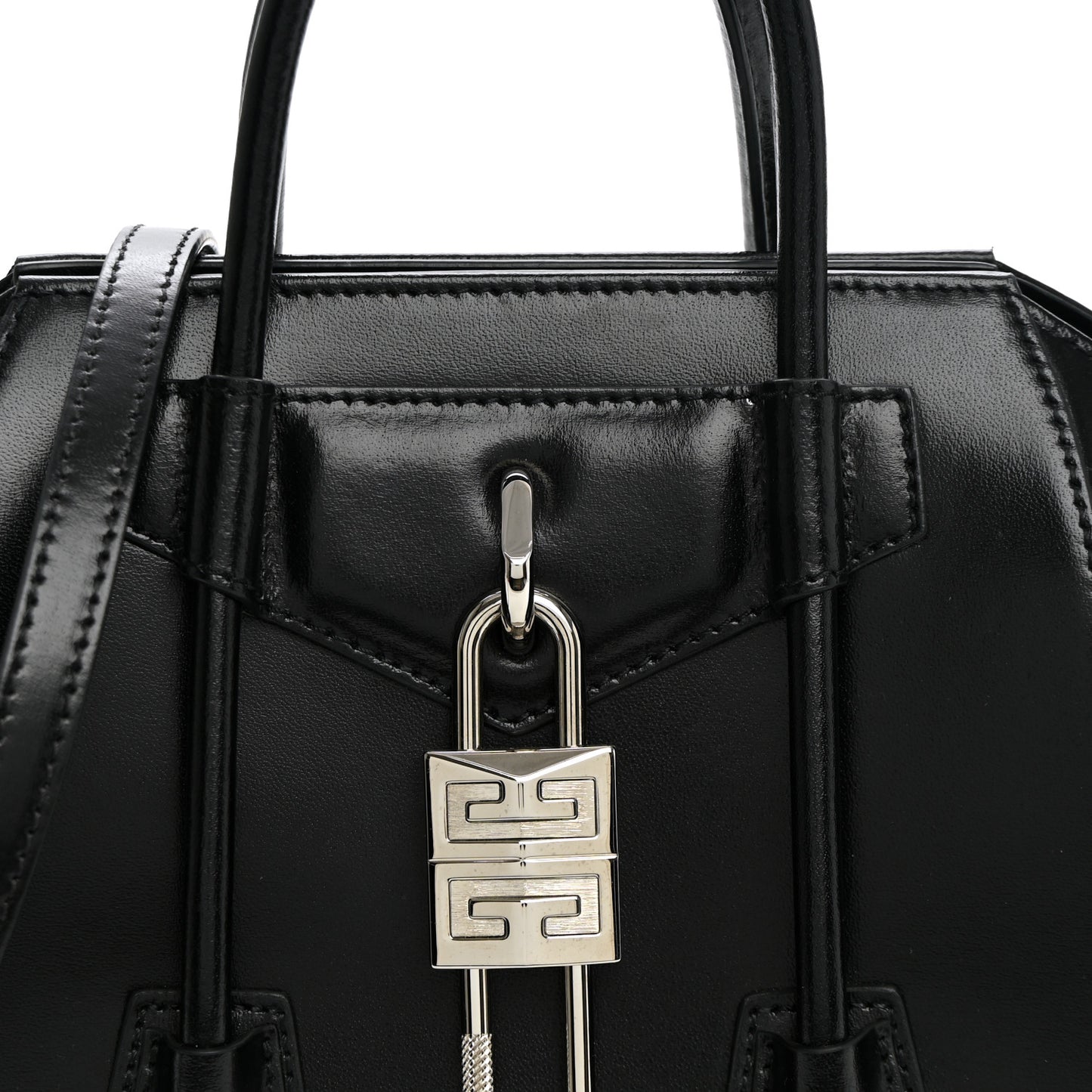 Box Calfskin Mini Lock Antigona Shoulder Bag Black