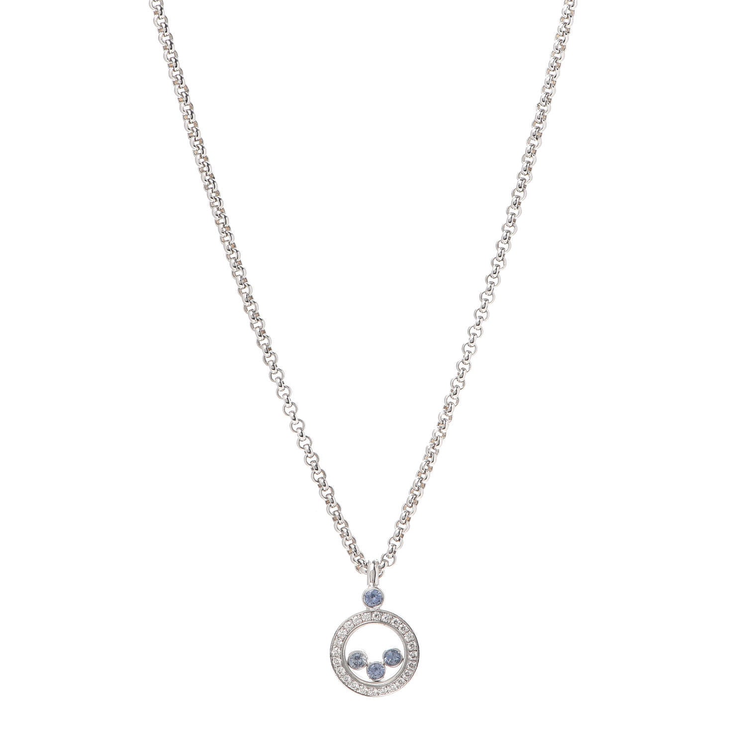 Chopard 18K White Gold Blue Sapphire Diamond Happy Diamonds Pendant Necklace 1 of 5