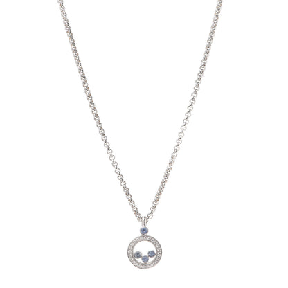 Chopard 18K White Gold Blue Sapphire Diamond Happy Diamonds Pendant Necklace 1 of 5