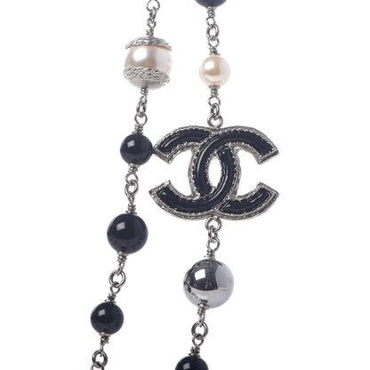 Chanel Pearl Beaded Enamel CC Long Necklace Silver 5 of 5