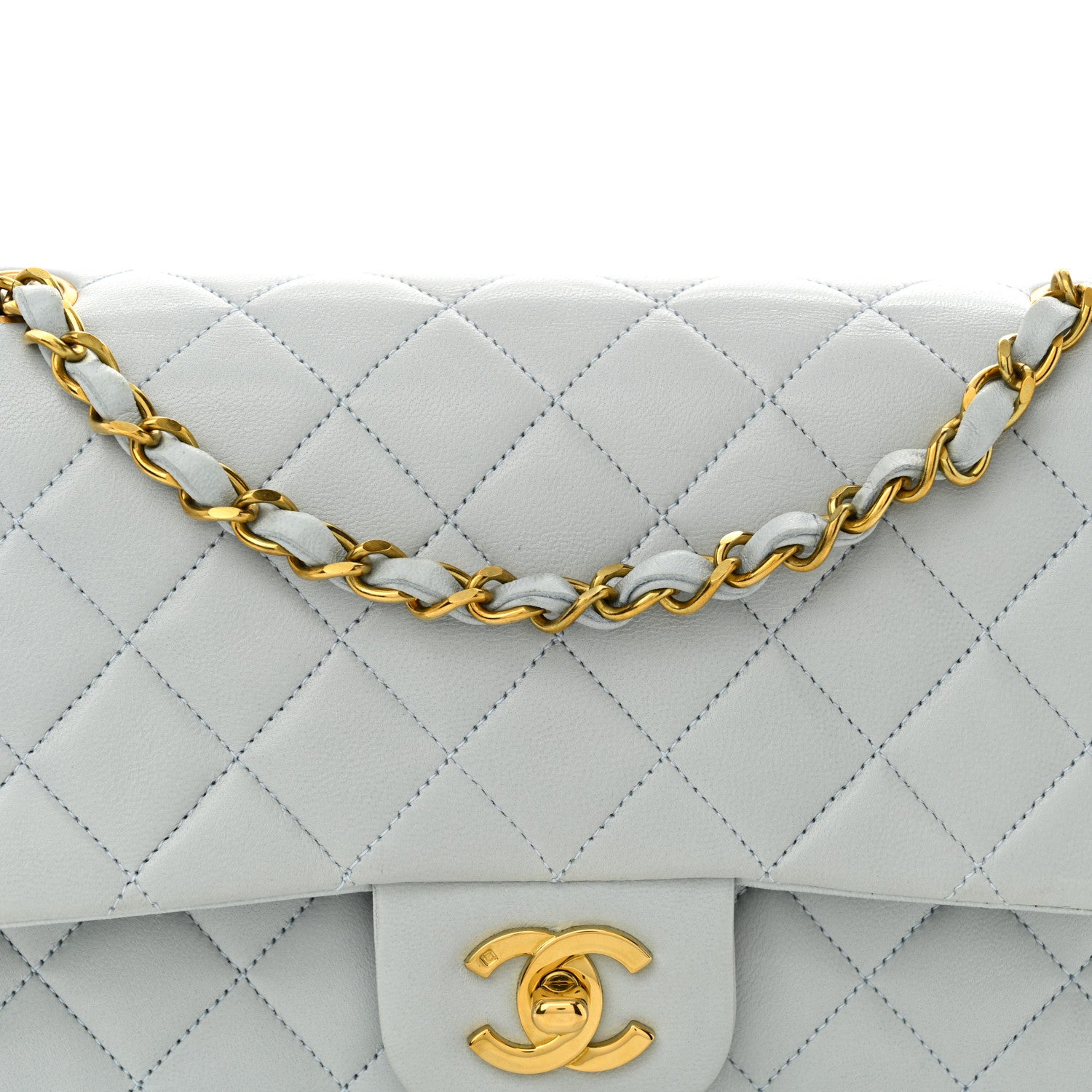 Chanel Lambskin Quilted Medium Double Flap Light Blue 9 of 16