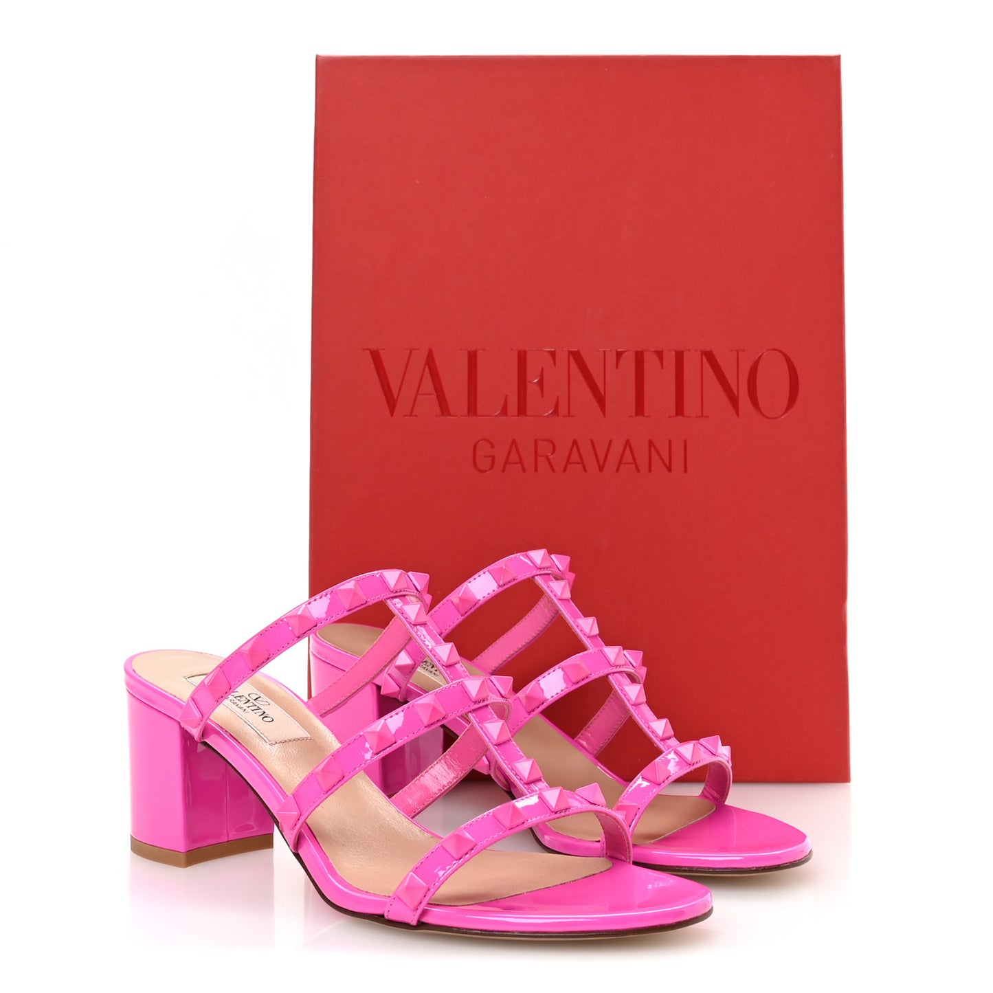 Patent Lacquered Monochrome Rockstud 60mm Caged Slide Sandals 37 Pink PP