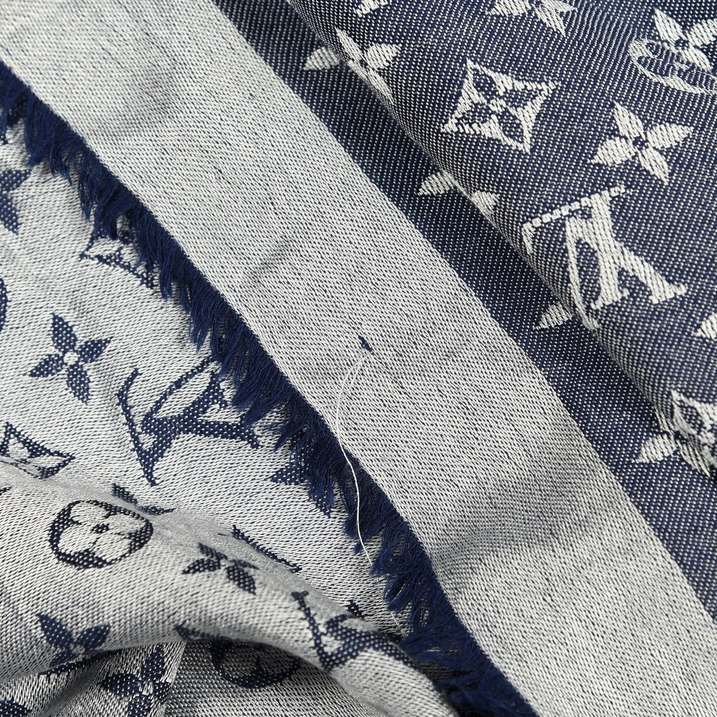 Wool Silk Monogram Denim Shawl Blue