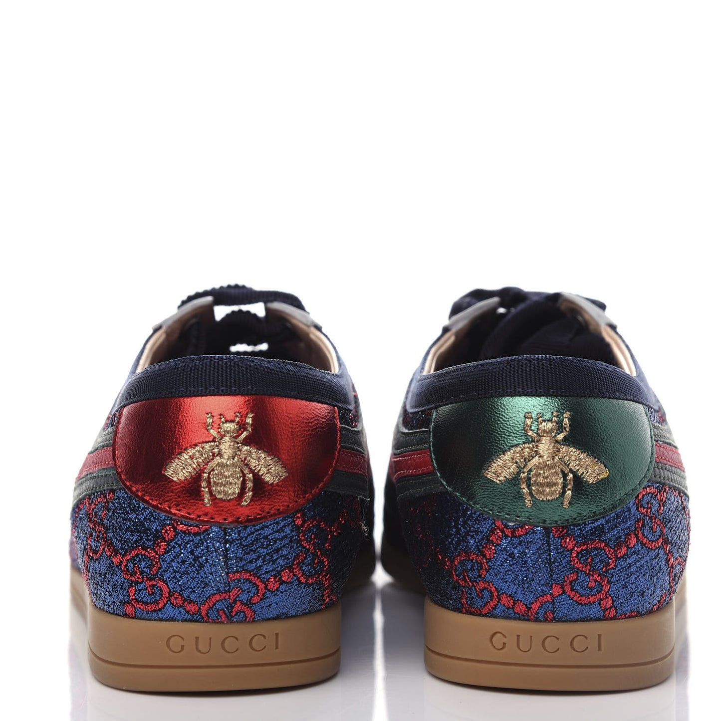 Lurex Calfskin Web GG Monogram Womens Falacer Sneakers 36 Iridescent Blue Iridescent Red Silver