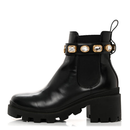 Gucci Calfskin Crystal GG Trip Chelsea Ankle Boots 37.5 Black 1 of 9