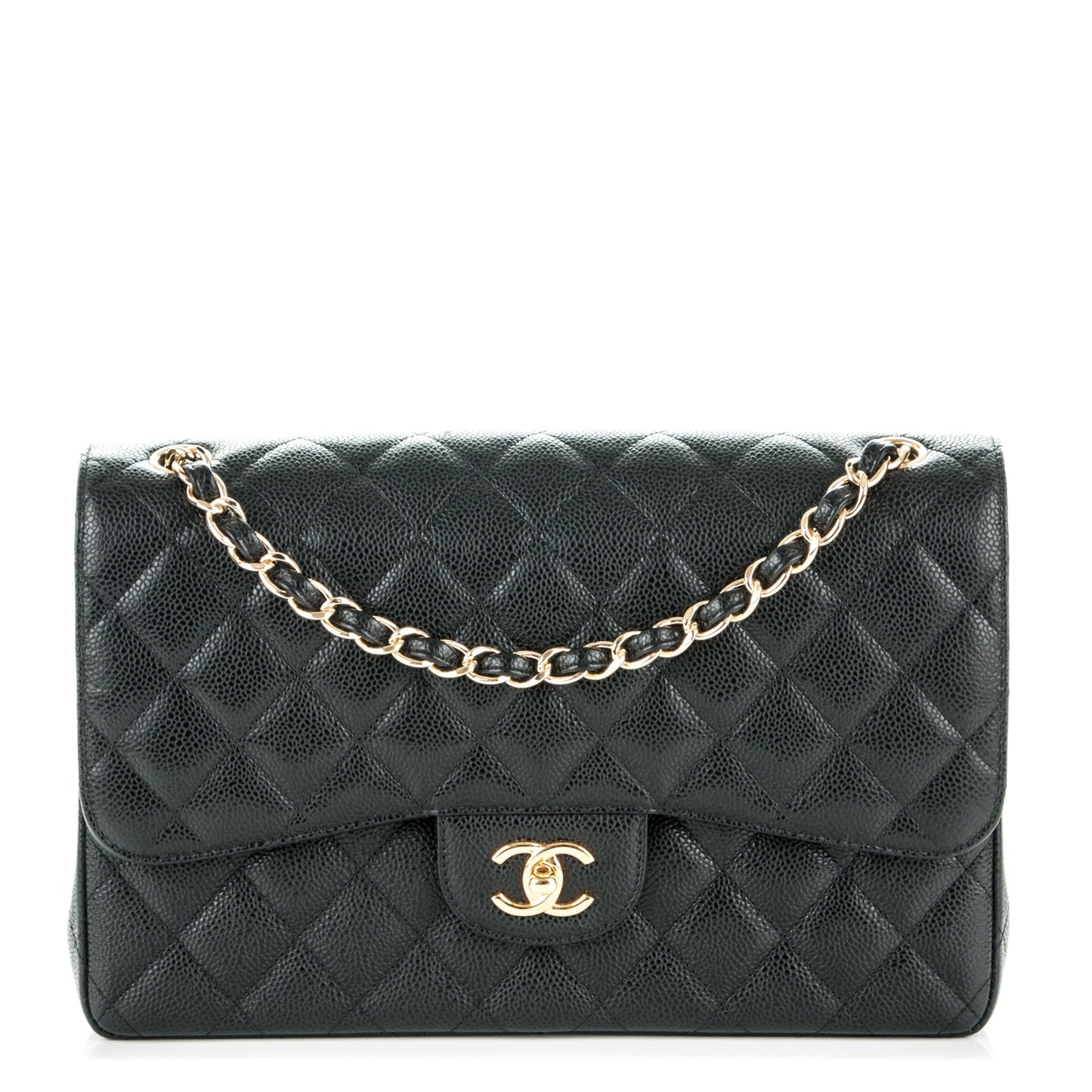 Caviar Quilted Jumbo Double Flap Black