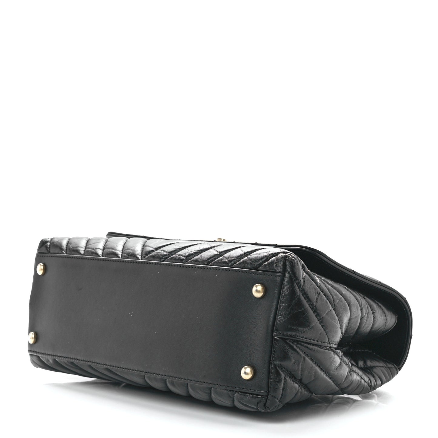 Aged Calfskin Chevron Quilted Small Coco Handle Flap Black