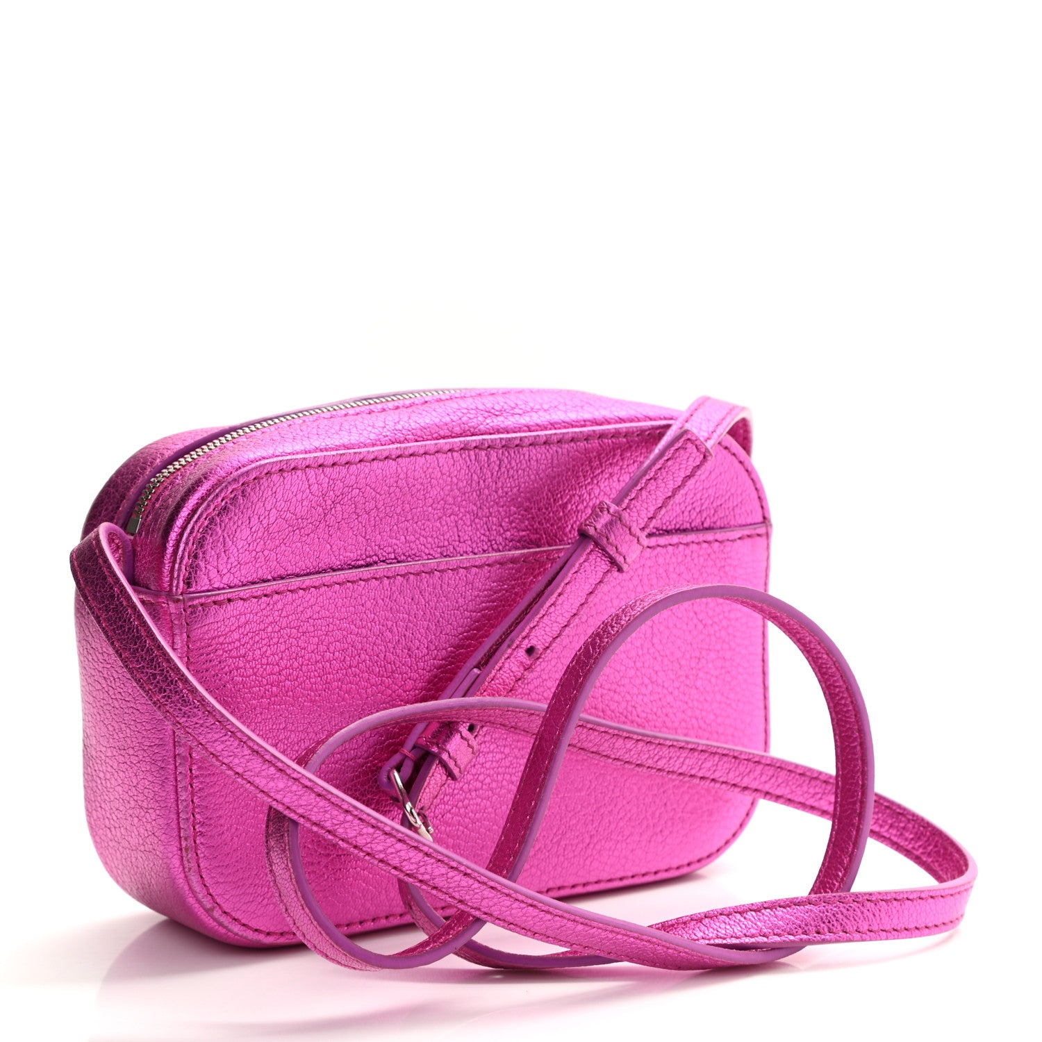 Balenciaga Metallic Goatskin Logo XS Everyday Camera Bag Rose Fuchsia Black 3 of 9
